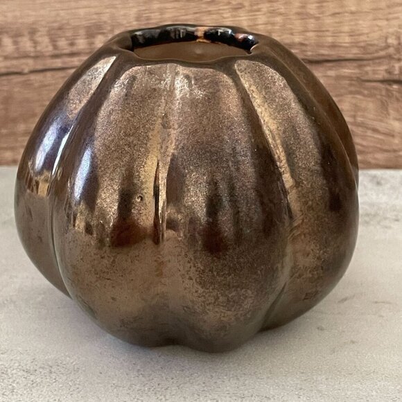 NWT Crate & Barrel Barbara Eigen Bronze Pumpkin Vase Ceramic Fall Autumn Small - Picture 1 of 6